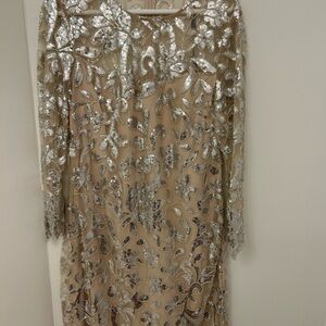 Elie Tahari Silver and Cream Floral Long Sleeve Dress